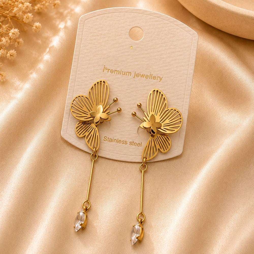 Klitz Elegant  Butterfly  Design Crystal Stone  Dangler Earrings for Women (Pack of 12)
