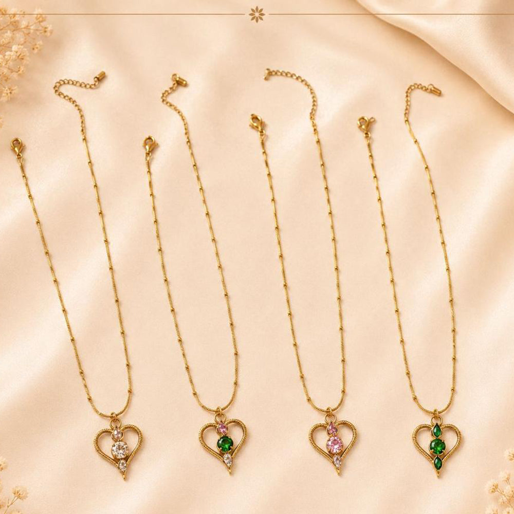Klitz Fancy Stainless Steel Austrian Stone Heart Shape Necklace Set (Pack of 12)