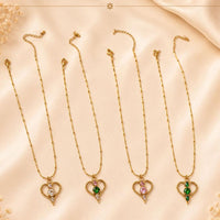 Klitz Fancy Stainless Steel Austrian Stone Heart Shape Necklace Set (Pack of 12)