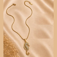 Klitz Fancy Stainless Steel Austrian Stone Seahorse Design Necklace Set (Pack of 12)