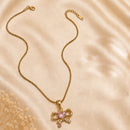 Klitz Fancy Stainless Steel Crystal Stone Bow Shape Necklace Set (Pack of 12)