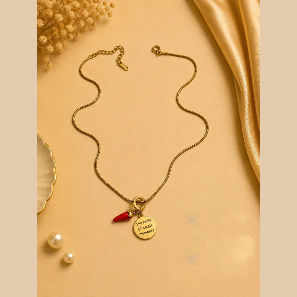 Klitz Fancy Stainless Steel  Red Chilli Charm With "The Smile Of Small Moment" Necklace Set (Pack of 12)