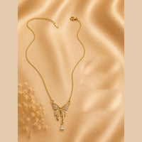 Klitz Fancy Stainless Steel Austrian Stone Butterfly Design Necklace Set (Pack of 12)