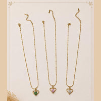 Klitz Fancy Stainless Steel Crystal Stone Heart Shape Necklace Set (Pack of 12)