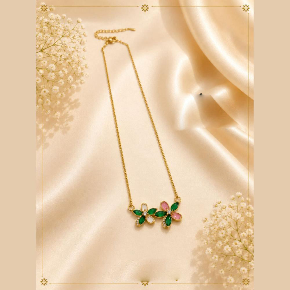 Klitz Fancy Stainless Steel Crystal Stone Flower Shape Necklace Set (Pack of 12)
