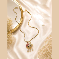 Klitz Fancy Stainless Steel Austrian Stone Cute Kitty  Necklace Set (Pack of 12)