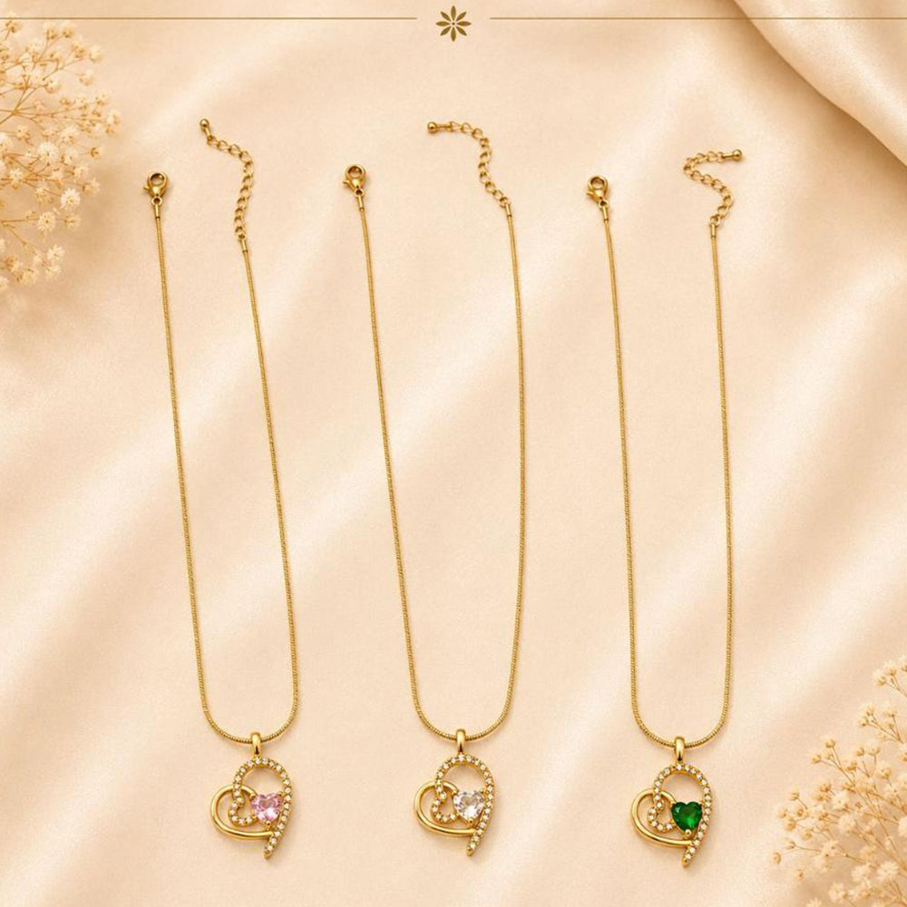 Klitz Fancy Stainless Steel Crystal Stone Heart Shape Necklace Set (Pack of 12)