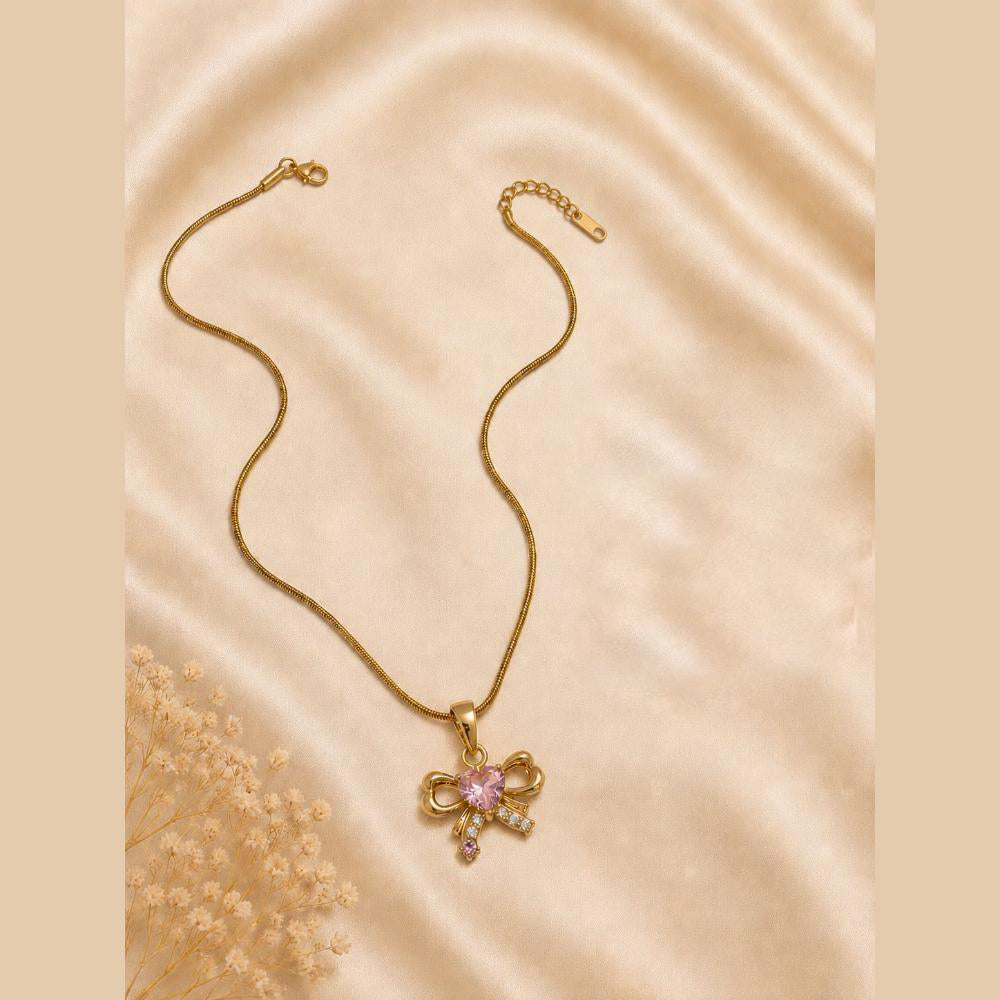 Klitz Fancy Stainless Steel Crystal Stone Bow Shape Necklace Set (Pack of 12)