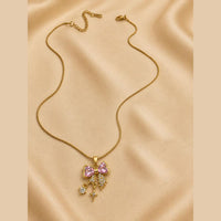 Klitz Fancy Stainless Steel Crystal Stone Bow Shape Necklace Set (Pack of 12)