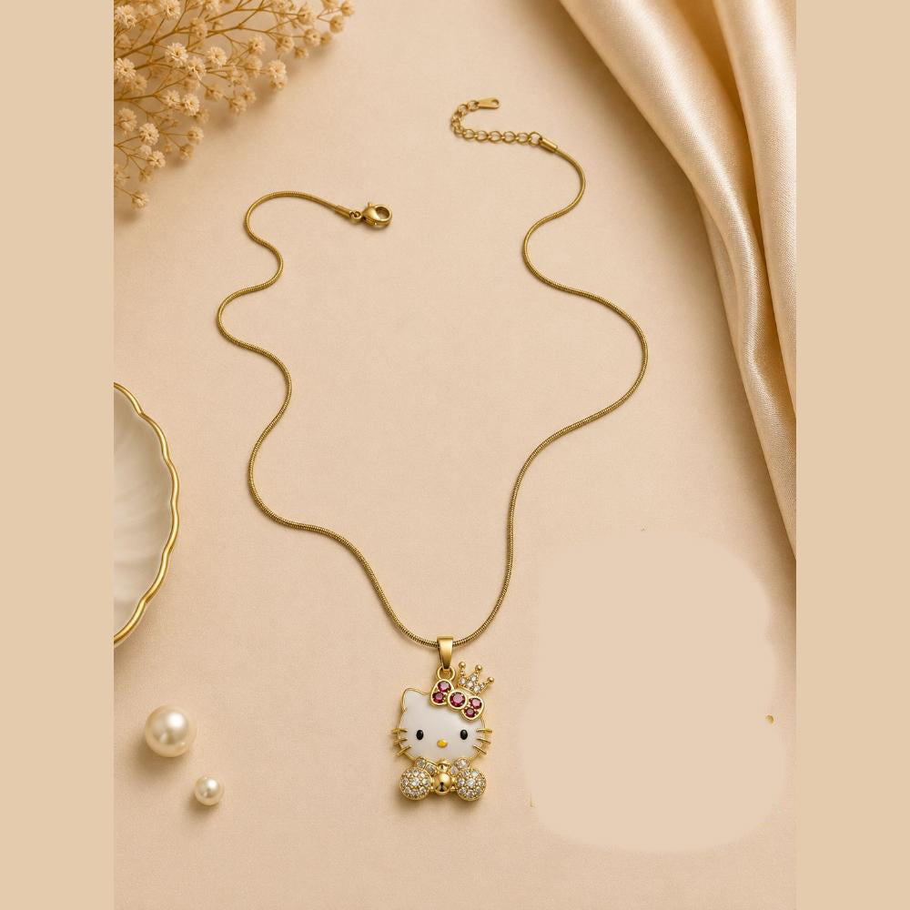 Klitz Fancy Stainless Steel Austrian Stone Cute Kitty  Necklace Set (Pack of 12)