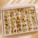 Klitz Premium Stainless Steel Assorted Design Crystal Stone Ring for Women (Pack of 36)