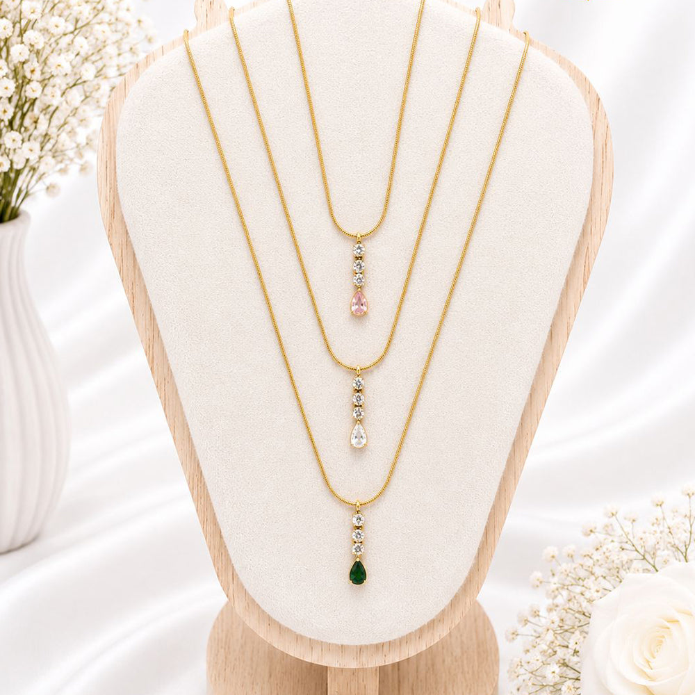 Klitz Premium Stainless Steel Crystal Stone Chain Necklace 
