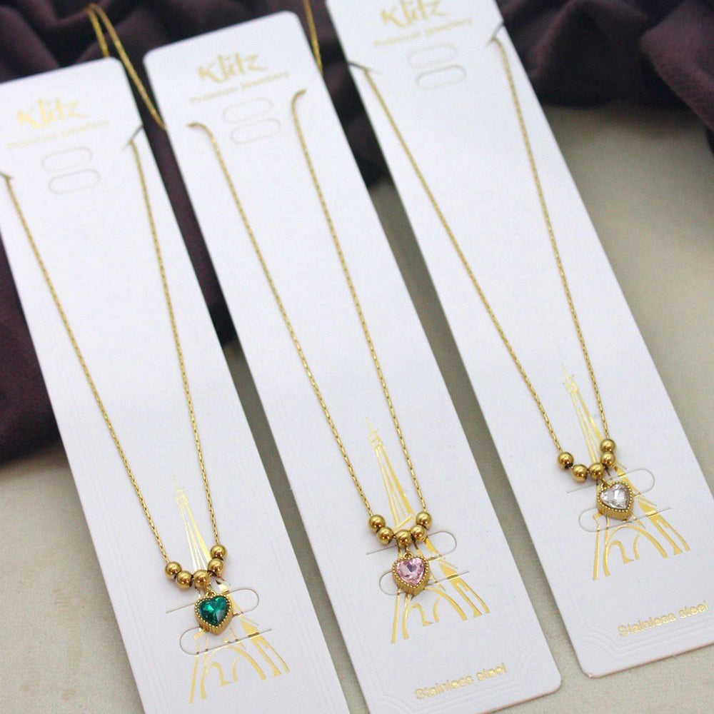 Klitz Premium Stainless Steel Crystal Stone Chain Necklace 