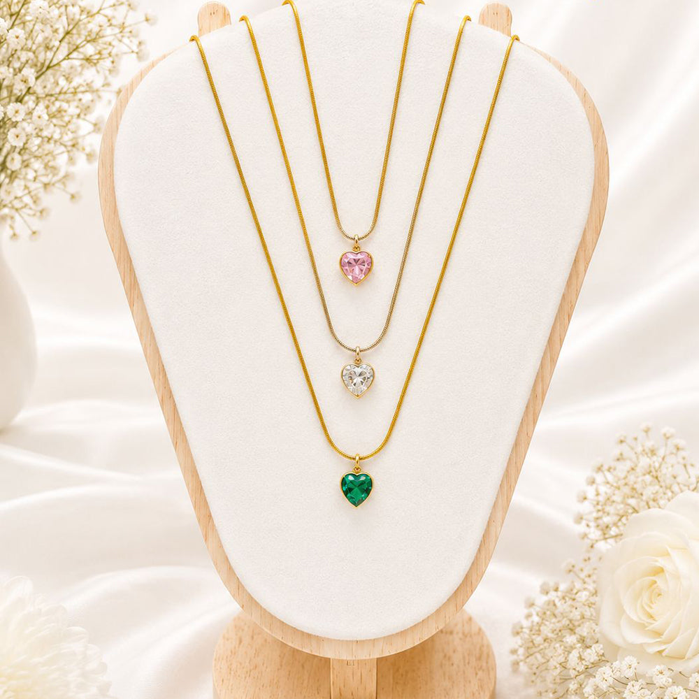 Klitz Stunning Gold Plated Crystal Stone Heart Chain Pendant