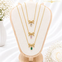 Klitz Stunning Gold Plated Crystal Stone Bow Chain Pendant