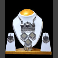 Dhirish International Oxidised Plated Mirror Necklace Set