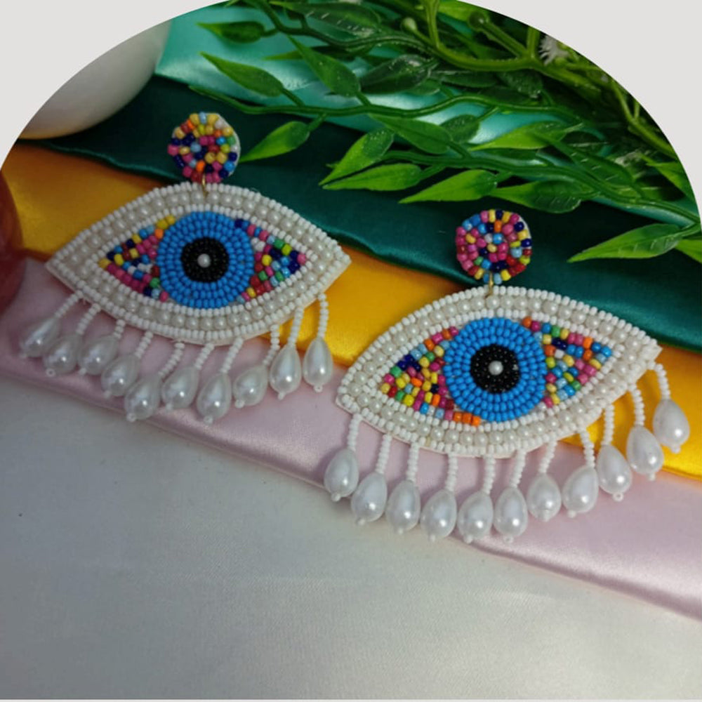 Dhirish International Evil Eye Design Pearl And Beads Dangler Earrings