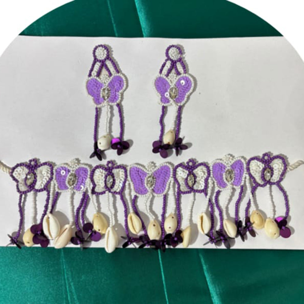 Dhirish International Butterfly Charm Pearl And Shell Choker Necklace Set