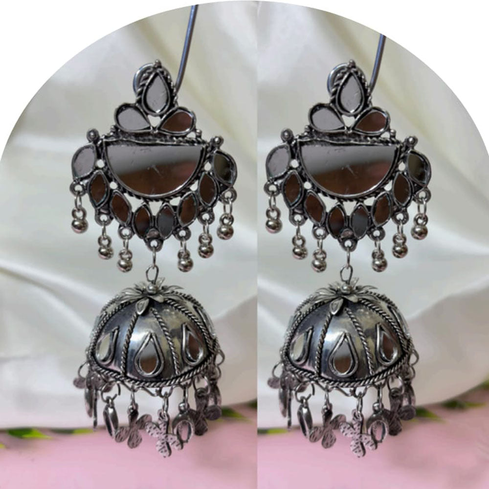 Dhirish International Heritage Oxidised Plated Mirror Jhumki Earrings