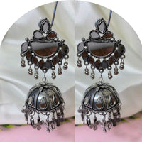 Dhirish International Heritage Oxidised Plated Mirror Jhumki Earrings 