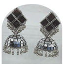 Dhirish International Heritage Oxidised Plated Mirror Jhumki Earrings 