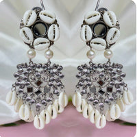 Dhirish International Vintage Style Pota Mirror And Shell Dangler Earrings