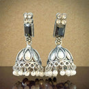 Dhirish International Heritage Oxidised Plated Pota Stone And Pearl Jhumki Earrings