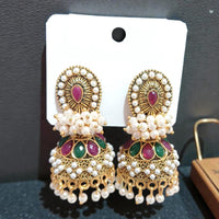 Dhirish International Premium Festive Pota Stone And Pearl Jhumki Earrings