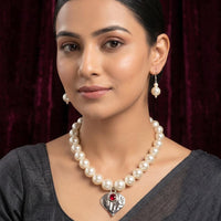 Dhirish International Pota Stone Beaded Necklace With Earrings