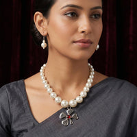 Dhirish International Pota Stone Beaded Necklace With Earrings