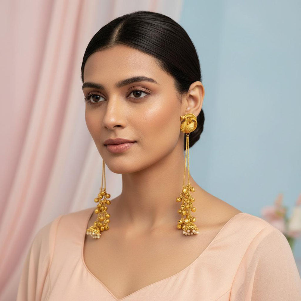 Dhirish International Trendy Peacock And Ghungroo Kashmiri Dangler Earrings 
