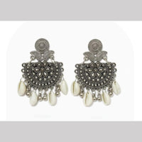 Dhirish International Heritage Oxidised Plated Shell Dangler Earrings