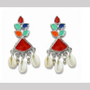 Dhirish International Heritage Oxidised Plated Meenakari Shell Dangler Earrings