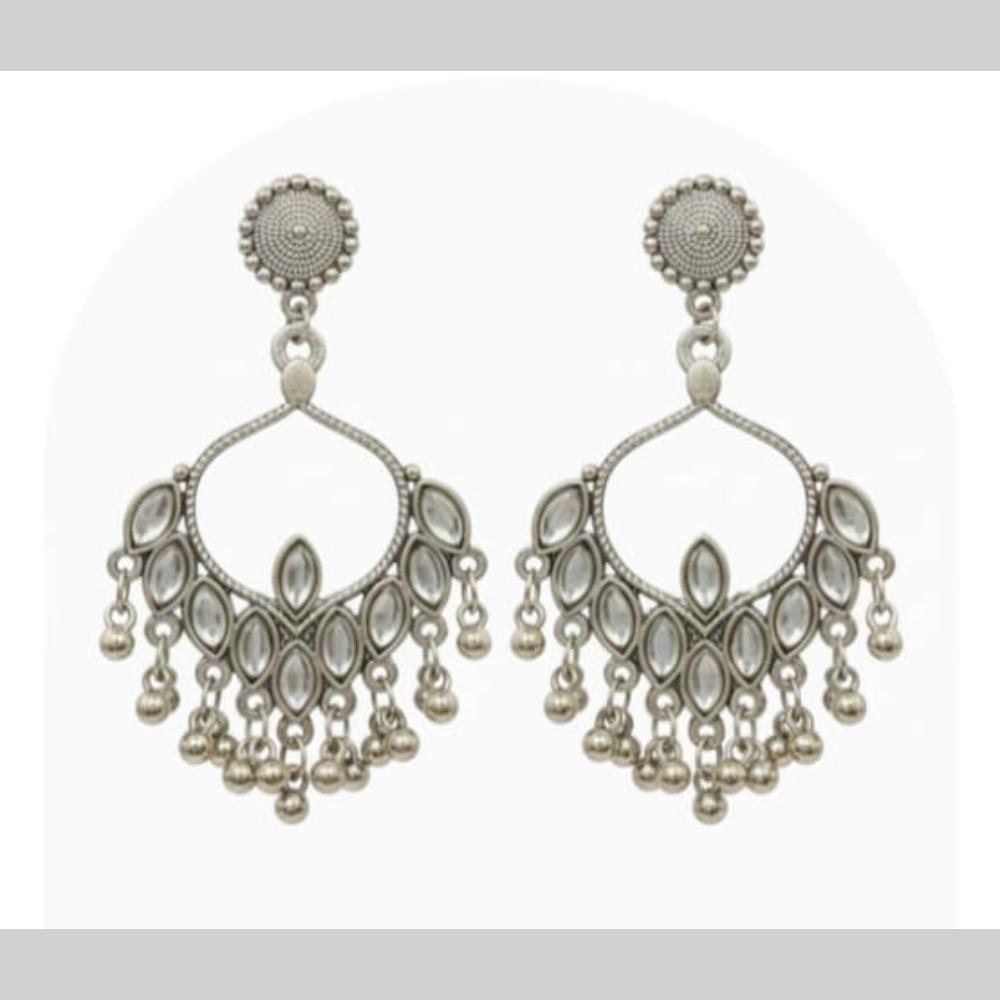 Dhirish International Heritage Oxidised Plated Pearl Dangler Earrings