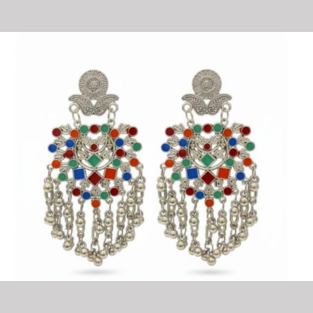 Dhirish International Heritage Oxidised Plated Meenakari Dangler Earrings