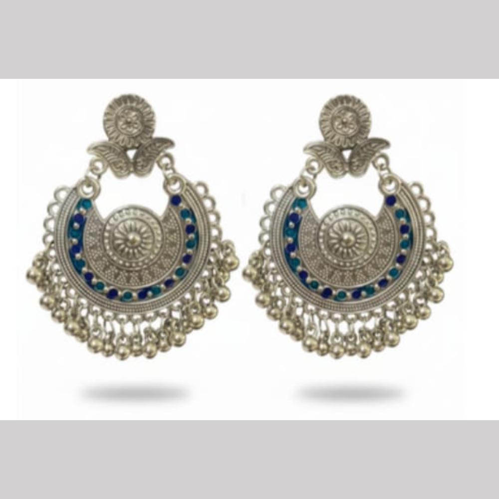 Dhirish International Heritage Oxidised Plated Meenakari Dangler Earrings