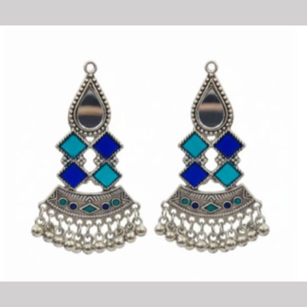 Dhirish International Heritage Oxidised Plated Mirror And Pearl Dangler Earrings