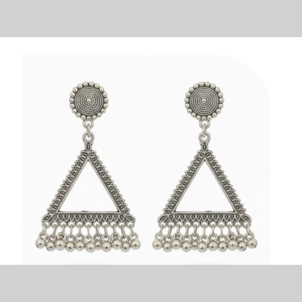 Dhirish International Heritage Oxidised Plated Pearl Dangler Earrings