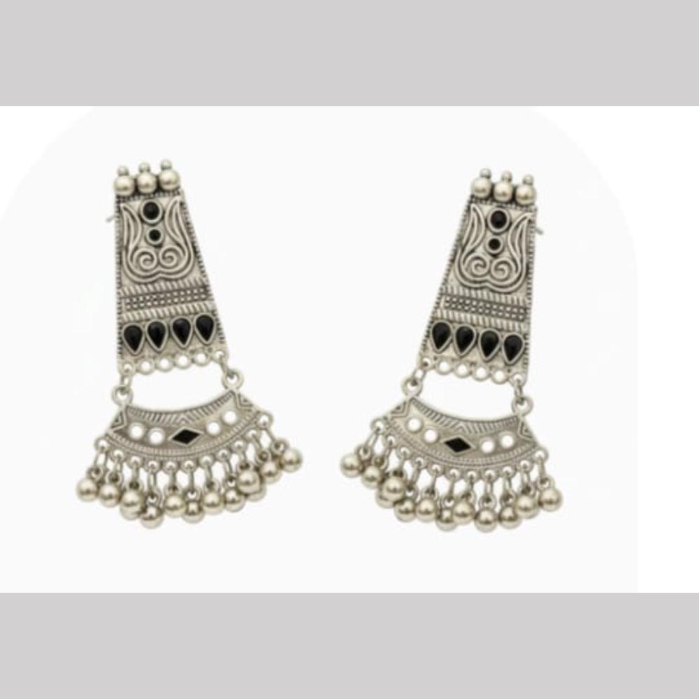 Dhirish International Heritage Oxidised Plated Pearl Dangler Earrings