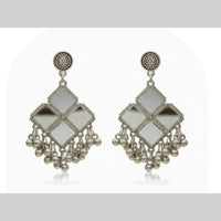 Dhirish International Heritage Oxidised Plated Mirror And Pearl Dangler Earrings