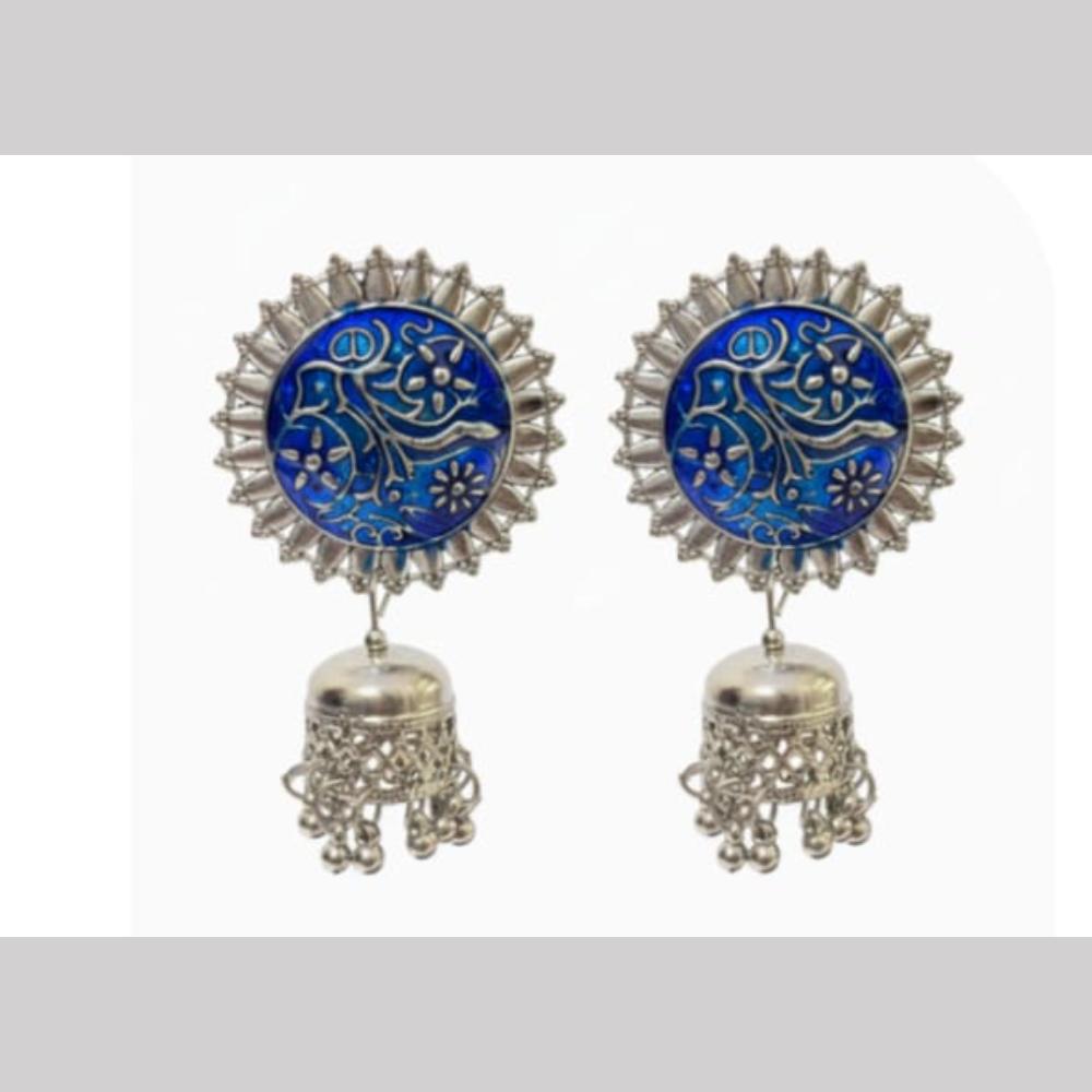 Dhirish International Heritage Oxidised Plated Meenakari Pearl Jhumki Earrings