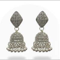 Dhirish International Heritage Oxidised Plated Pearl Jhumki Earrings