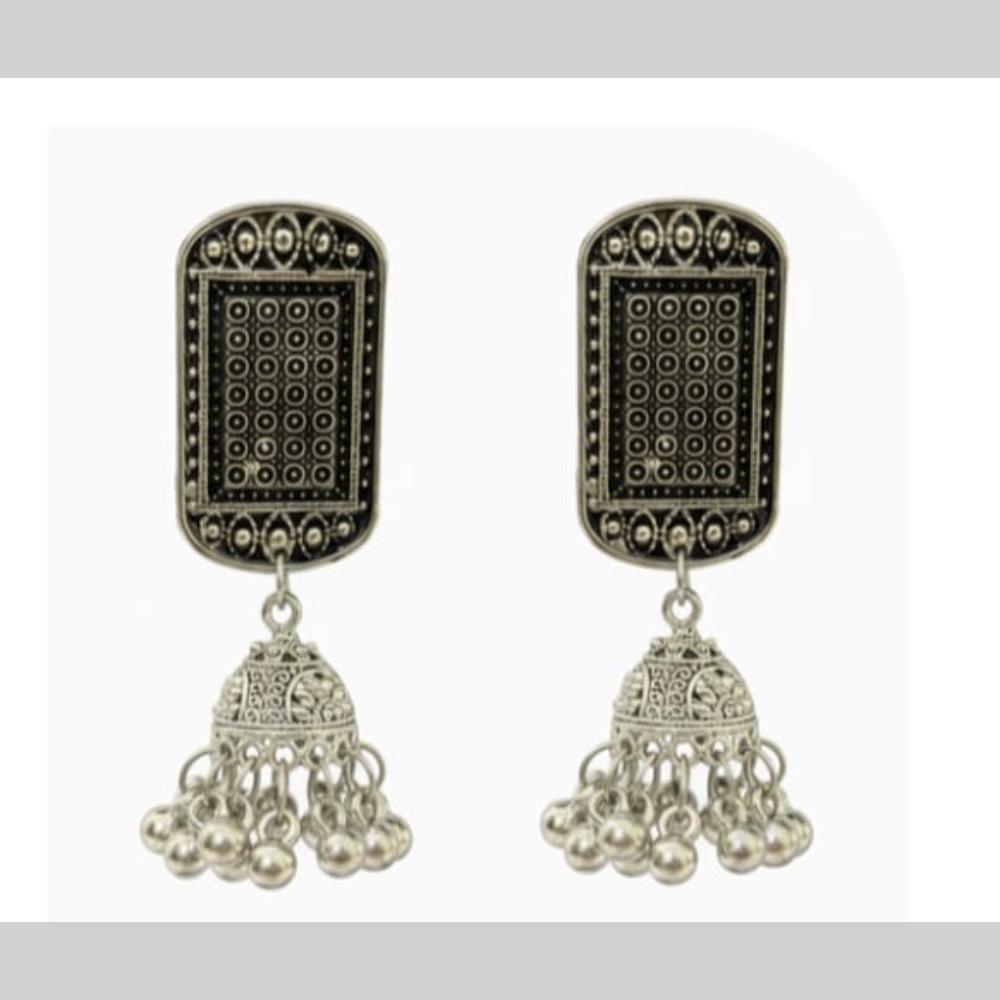 Dhirish International Heritage Oxidised Plated Meenakari Pearl Jhumki Earrings