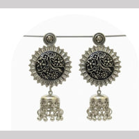 Dhirish International Heritage Oxidised Plated Meenakari Pearl Jhumki Earrings