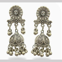 Dhirish International Heritage Oxidised Plated Pearl Jhumki Earrings
