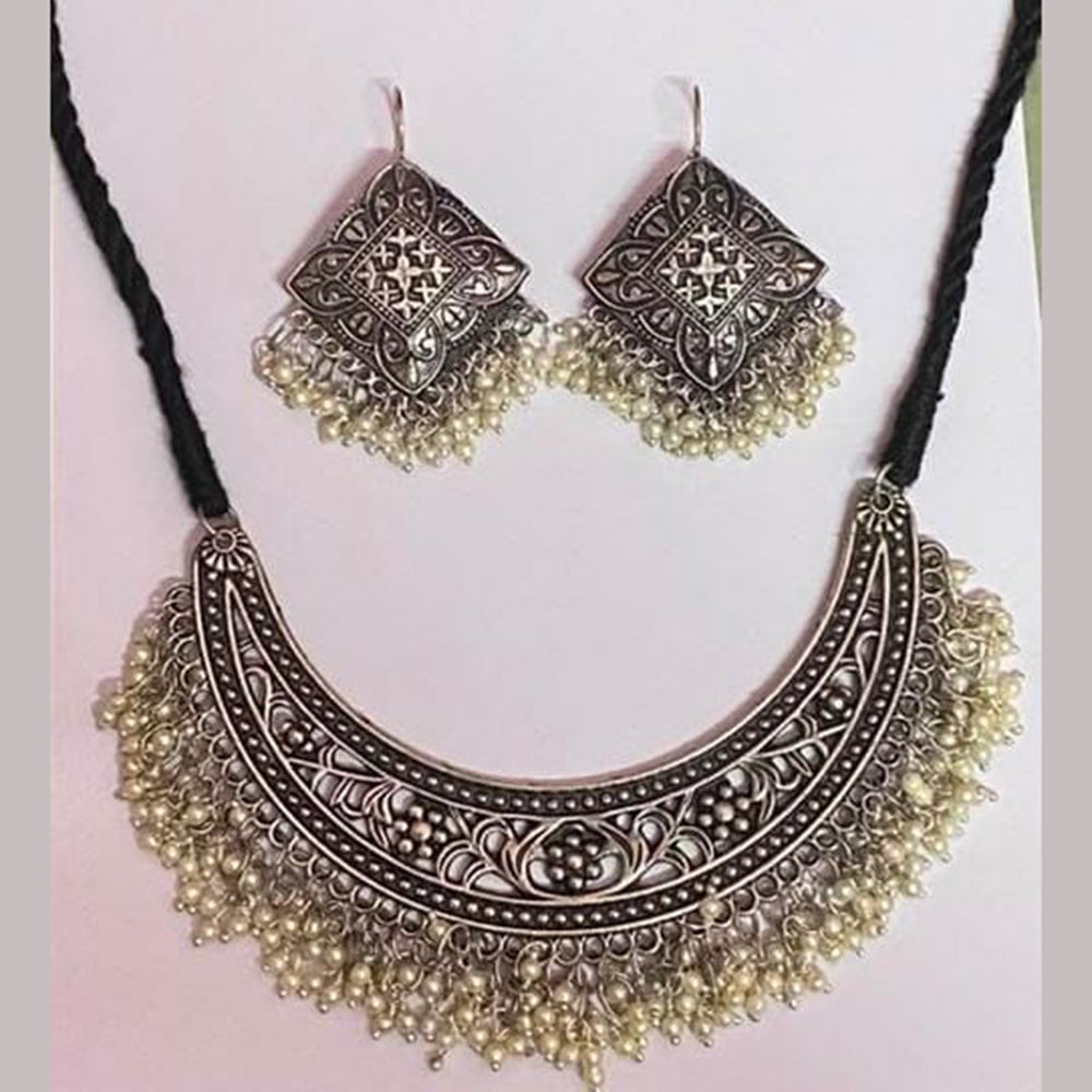 Dhirish International Trendy Oxidised Plated Pearl Ethnic Wear Necklace Set