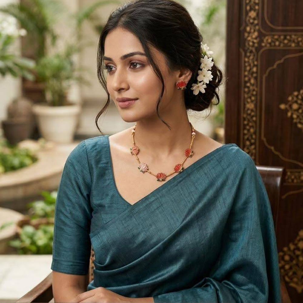 Dhirish International Beautiful Lotus Meenakari Designer Necklace Set for Women
