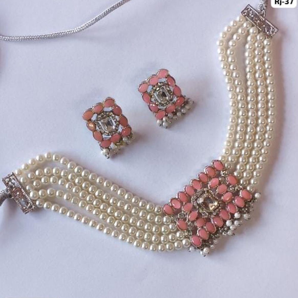 Dhirish International Pota Stone And Pearl Designer Choker Necklace Set for Women