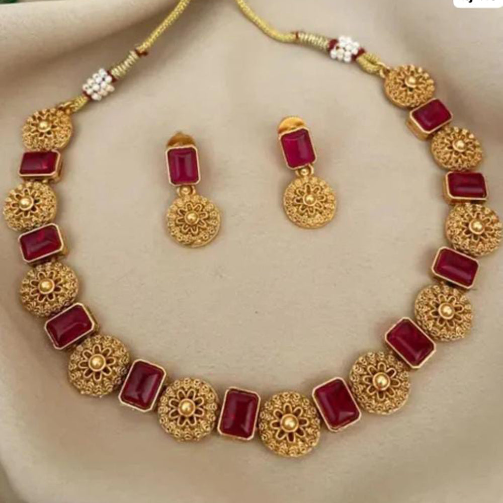 Dhirish International Pota Stone And Pearl Designer Necklace Set for Women