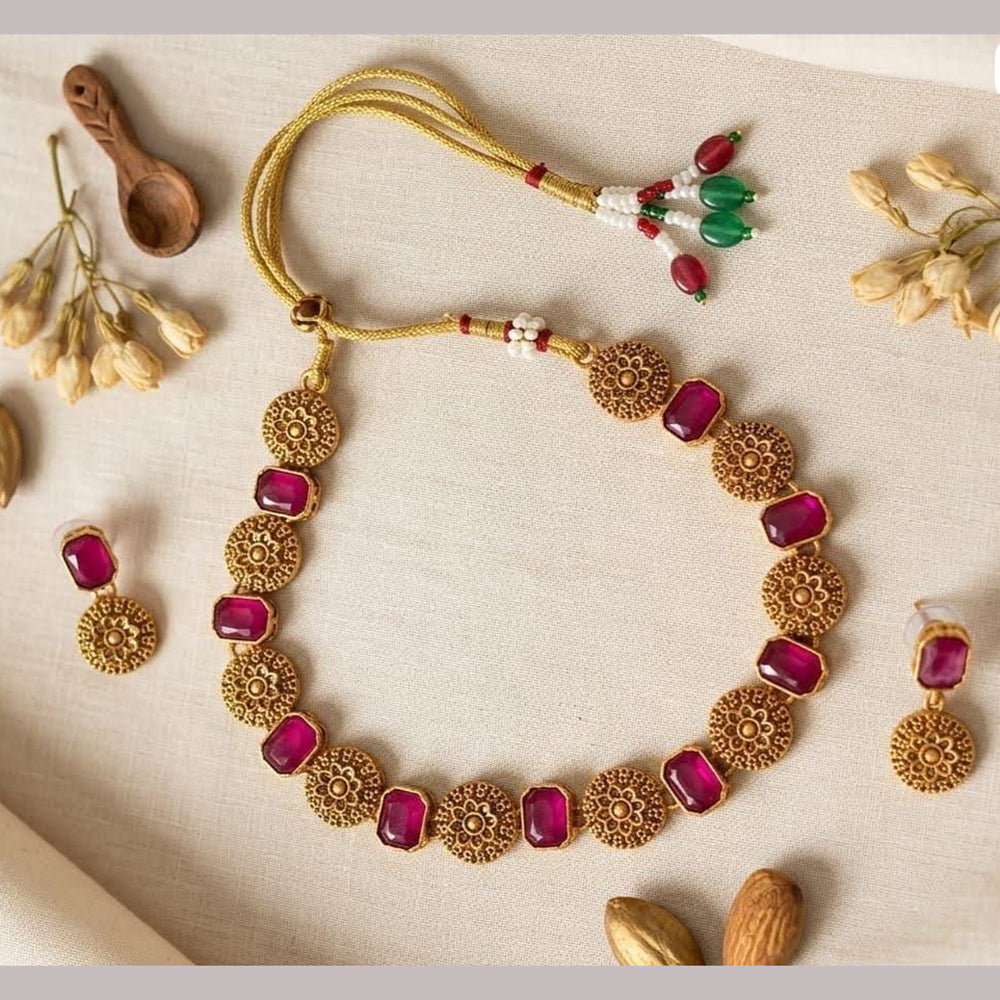 Dhirish International Pota Stone Designer Necklace Set for Women